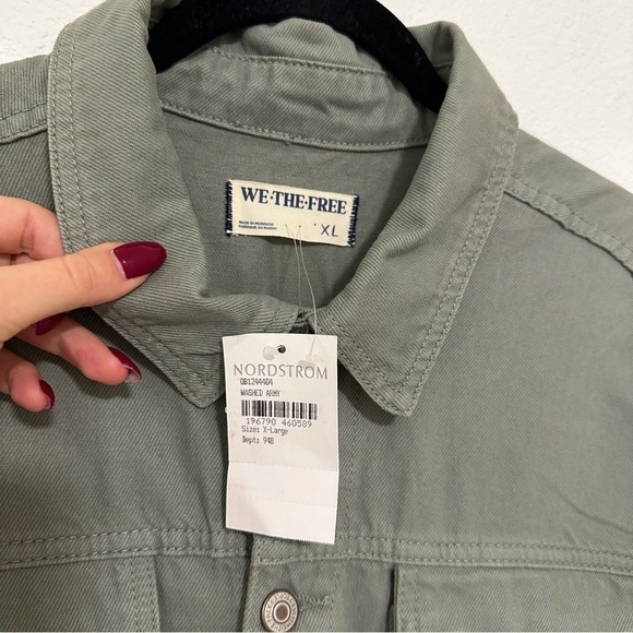 Free People Marci Denim Jumpsuit Collared Short Sleeves Sage Green Size XL Women - Picture 12 of 12